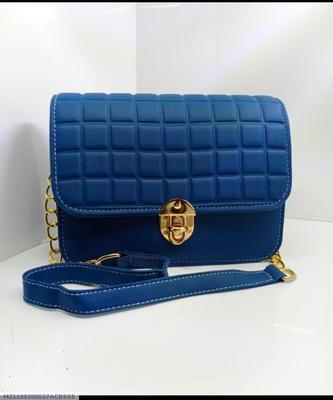 Blue Quilted PU Leather Crossbody Bag for Girls