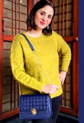 Blue Quilted PU Leather Crossbody Bag for Girls