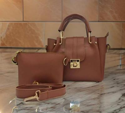 Brown PU Leather Crossbody Bag & Clutch Set
