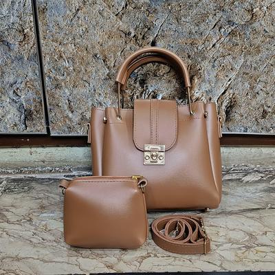 Brown PU Leather Crossbody Bag & Clutch Set